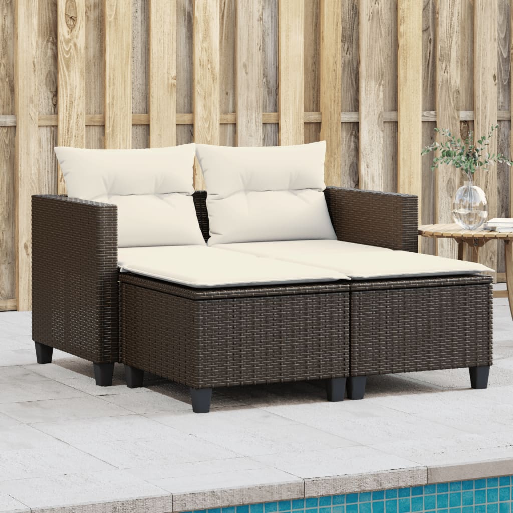 vidaXL 2-osobowa sofa ogrodowa z podnóżkami, brązowa, polirattan