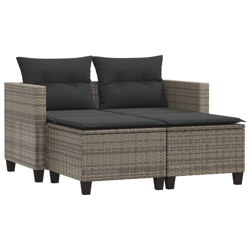 vidaXL 2-osobowa sofa ogrodowa z podnóżkami, szara, polirattan