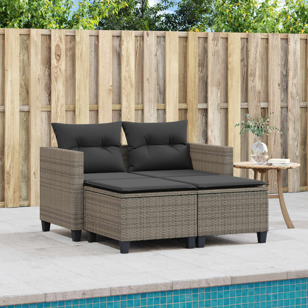 vidaXL 2-osobowa sofa ogrodowa z podnóżkami, szara, polirattan