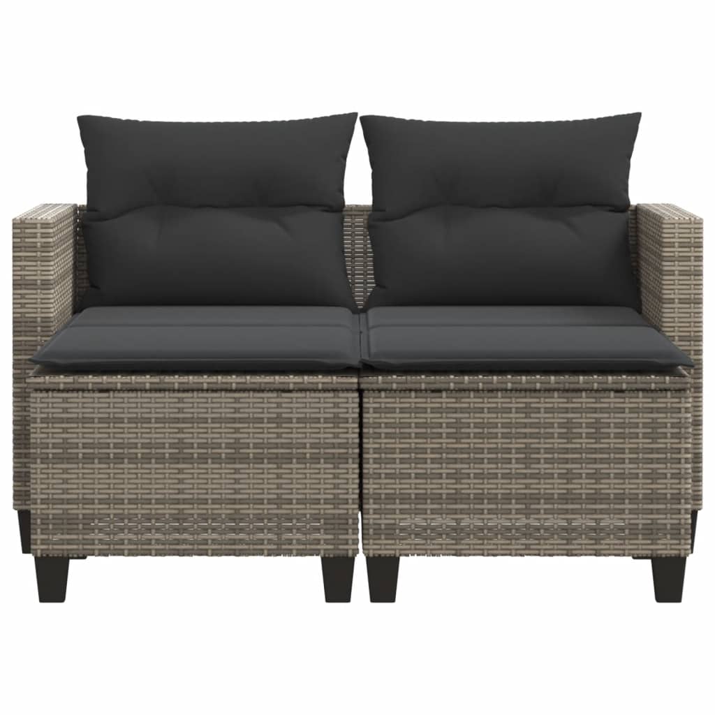 vidaXL 2-osobowa sofa ogrodowa z podnóżkami, szara, polirattan