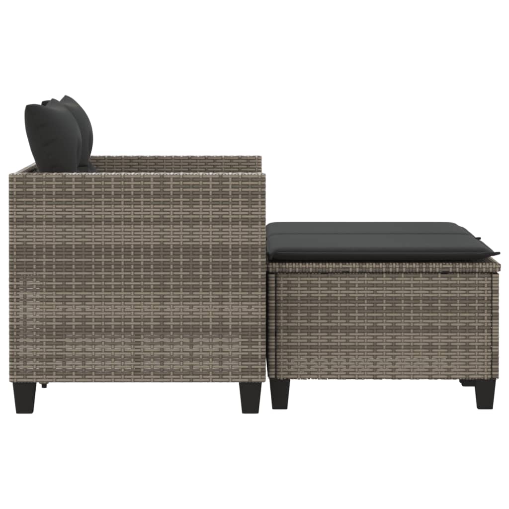 vidaXL 2-osobowa sofa ogrodowa z podnóżkami, szara, polirattan