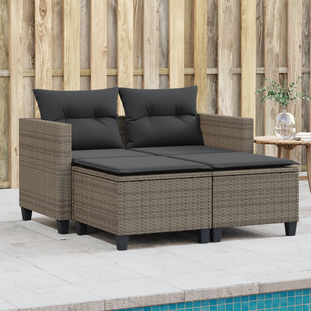 vidaXL 2-osobowa sofa ogrodowa z podnóżkami, szara, polirattan