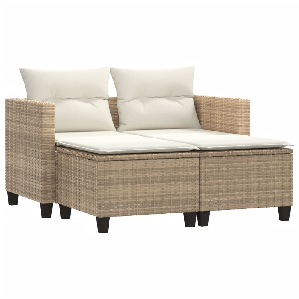 vidaXL Sofa ogrodowa 2-osobowa ze stołkami, beżowa, rattan PE