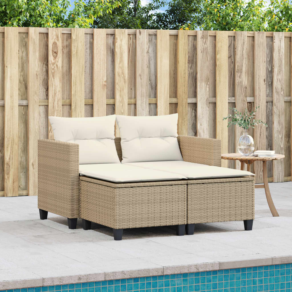vidaXL Sofa ogrodowa 2-osobowa ze stołkami, beżowa, rattan PE