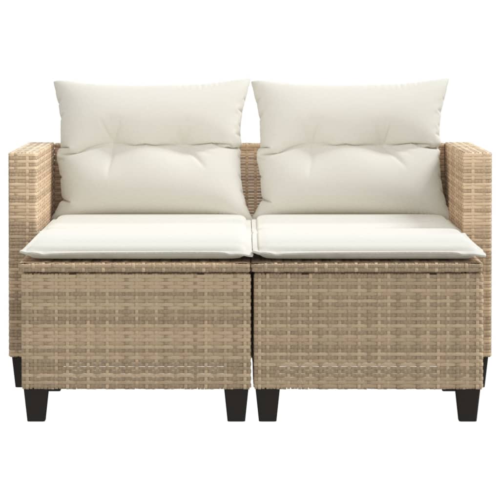 vidaXL Sofa ogrodowa 2-osobowa ze stołkami, beżowa, rattan PE