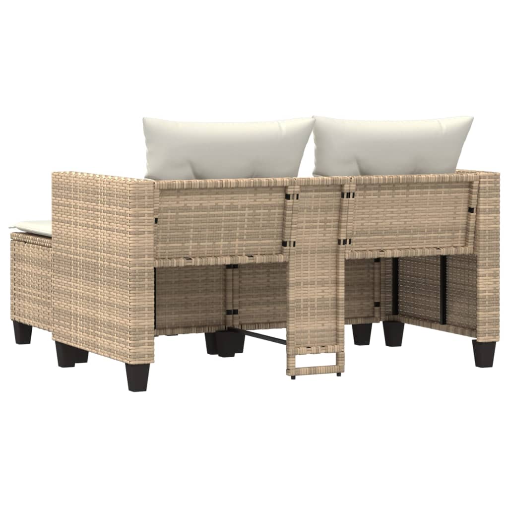 vidaXL Sofa ogrodowa 2-osobowa ze stołkami, beżowa, rattan PE