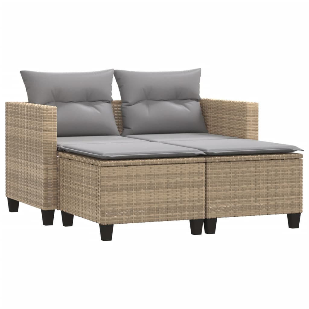 vidaXL Sofa ogrodowa 2-osobowa ze stołkami, beżowa, rattan PE