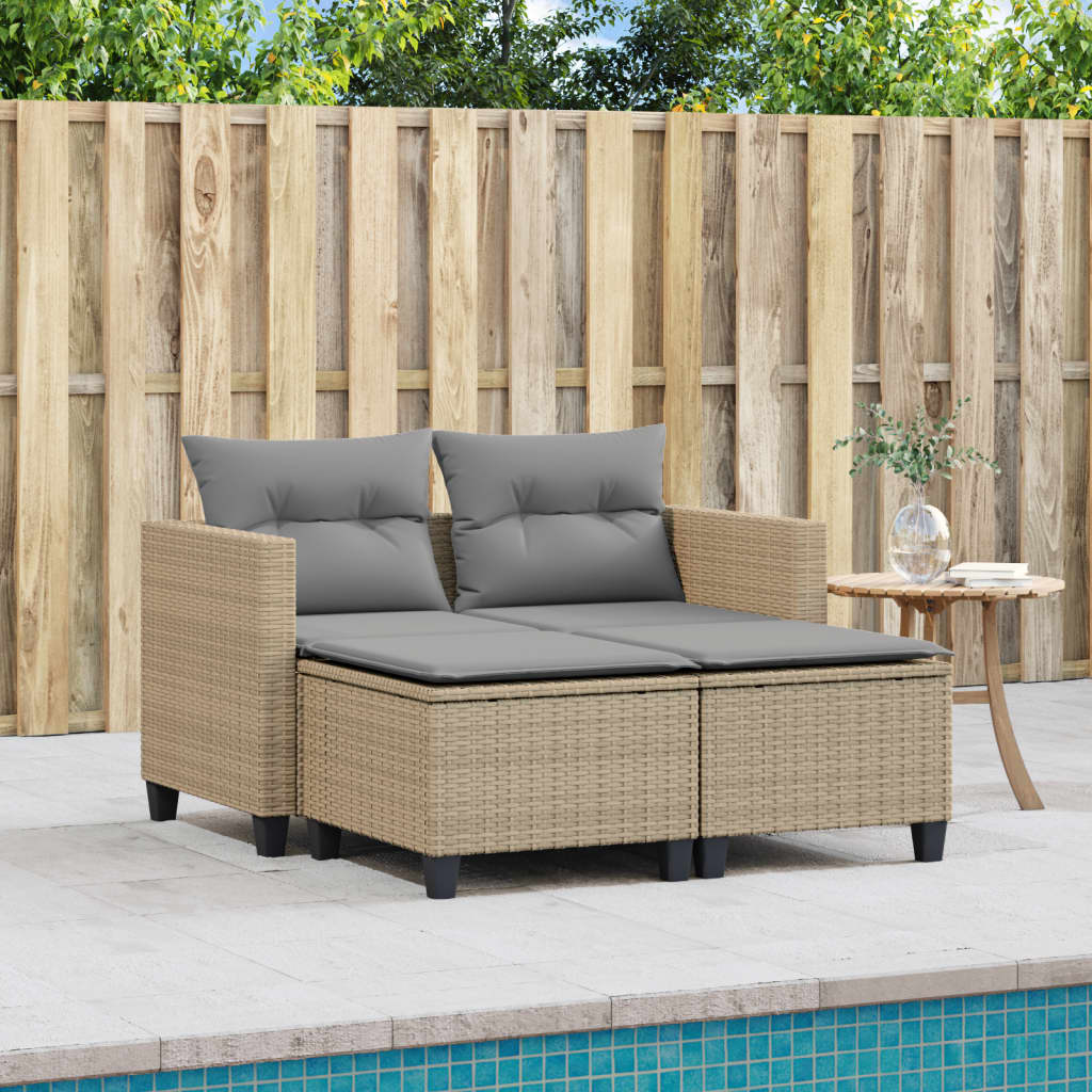 vidaXL Sofa ogrodowa 2-osobowa ze stołkami, beżowa, rattan PE