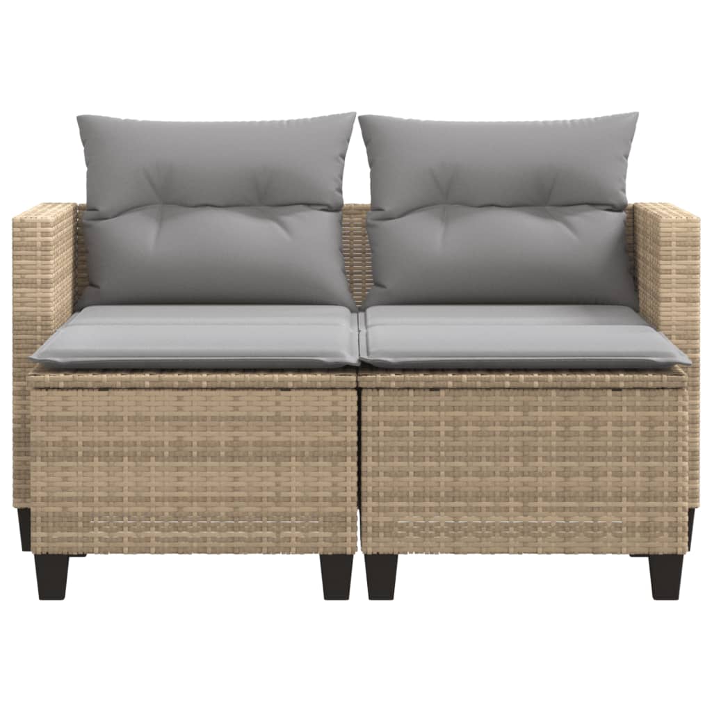 vidaXL Sofa ogrodowa 2-osobowa ze stołkami, beżowa, rattan PE