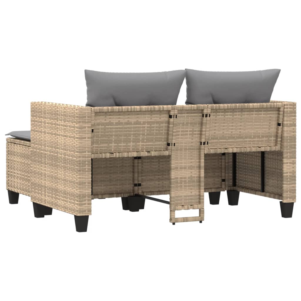 vidaXL Sofa ogrodowa 2-osobowa ze stołkami, beżowa, rattan PE