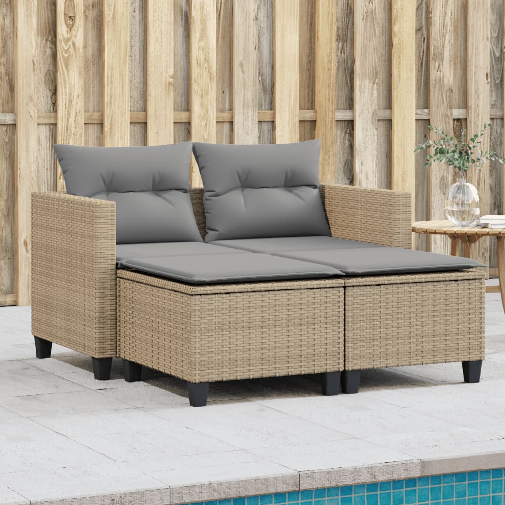 vidaXL Sofa ogrodowa 2-osobowa ze stołkami, beżowa, rattan PE