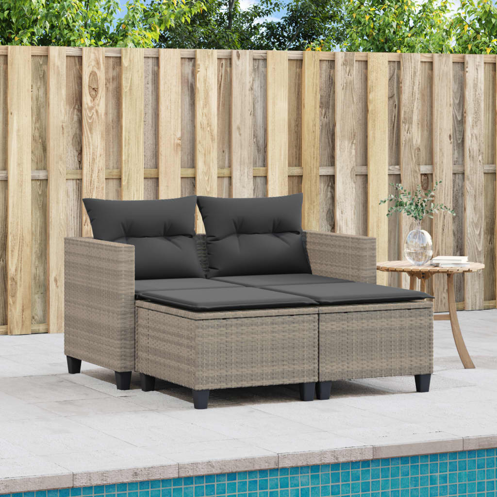 vidaXL 2-osobowa sofa ogrodowa z podnóżkami, jasnoszara, polirattan