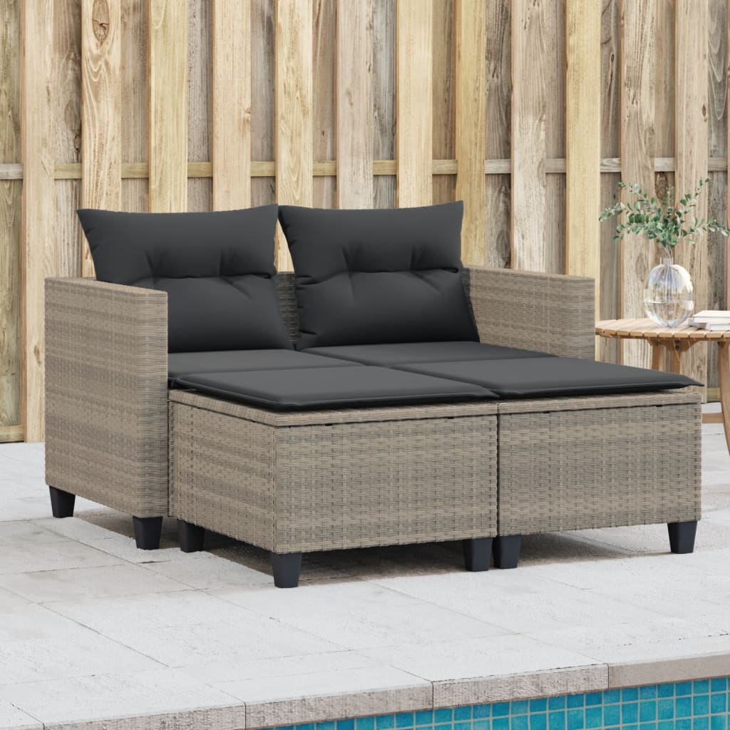 vidaXL 2-osobowa sofa ogrodowa z podnóżkami, jasnoszara, polirattan