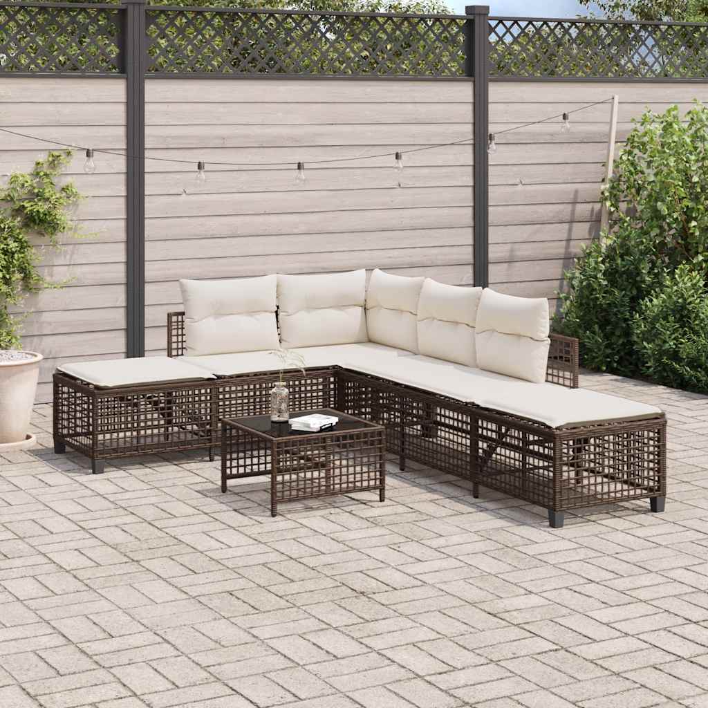 vidaXL 3-cz. narożna sofa ogrodowa z poduszkami, brązowa, polirattan