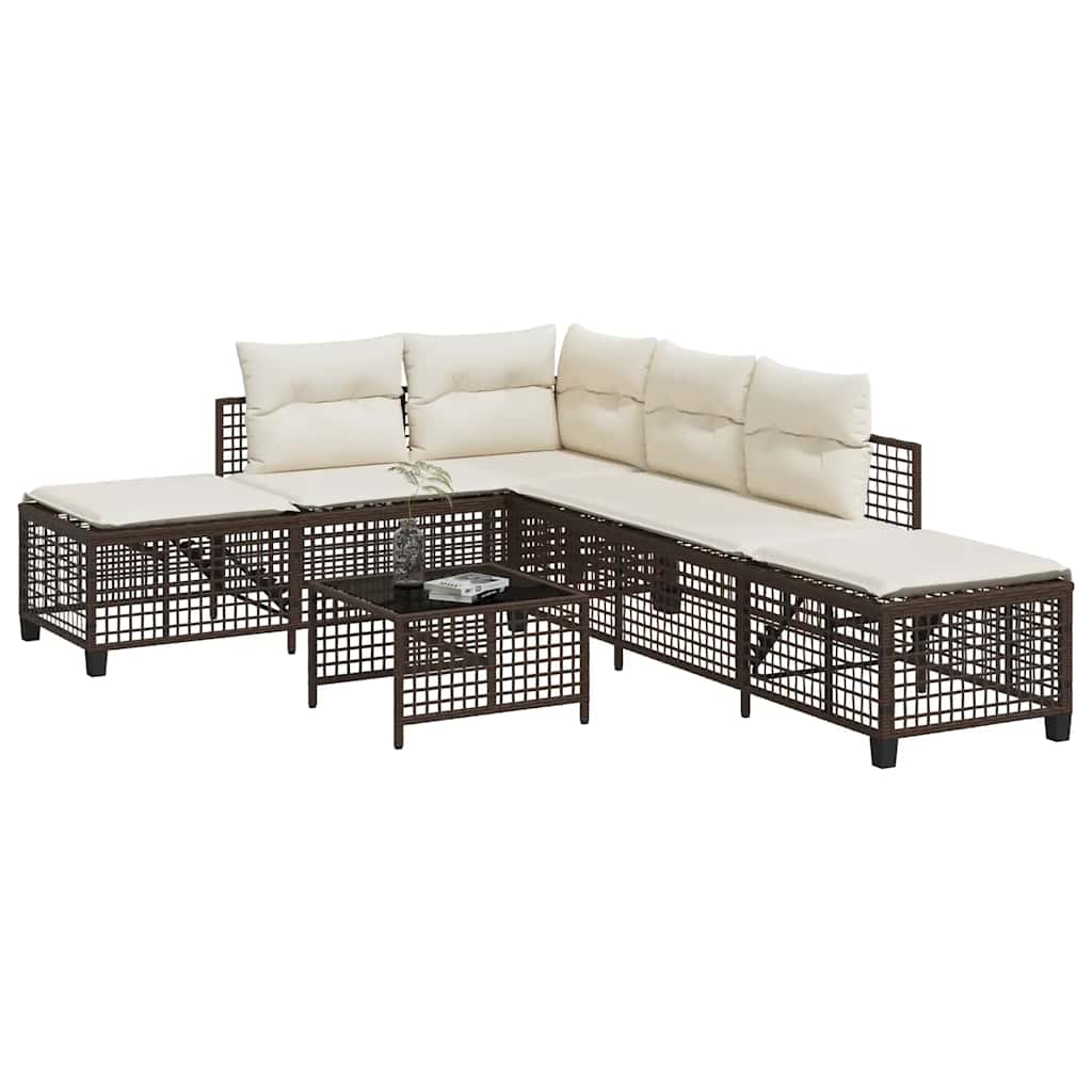 vidaXL 3-cz. narożna sofa ogrodowa z poduszkami, brązowa, polirattan