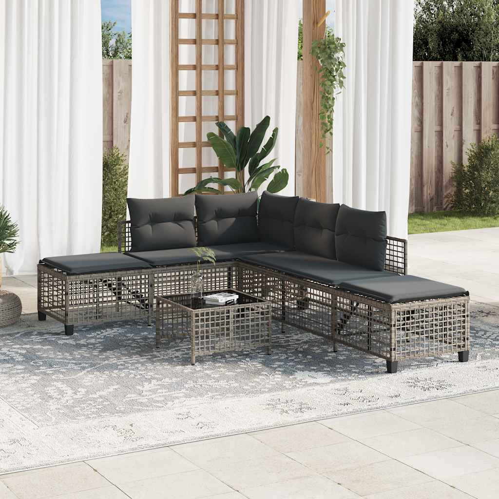 vidaXL 3-cz. narożna sofa ogrodowa z poduszkami, szara, polirattan