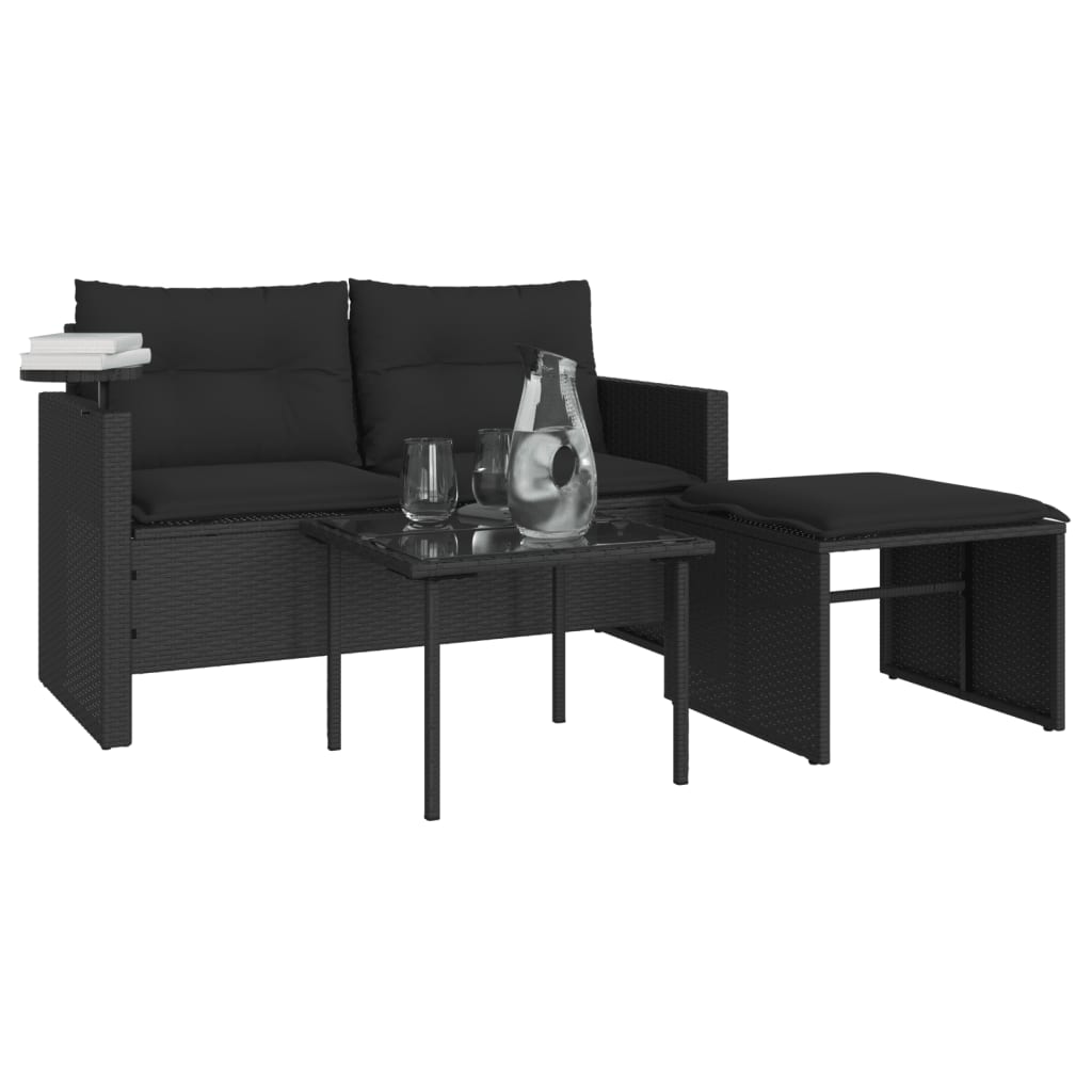 vidaXL 3-cz. zestaw wypoczynkowy do ogrodu, poduszki, czarny rattan PE