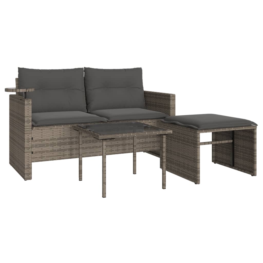 vidaXL 3-częściowa sofa do ogrodu, z poduszkami, szara, polirattanowa
