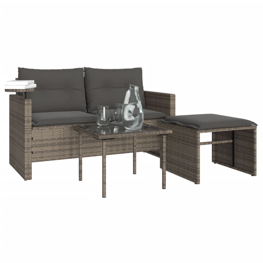 vidaXL 3-częściowa sofa do ogrodu, z poduszkami, szara, polirattanowa