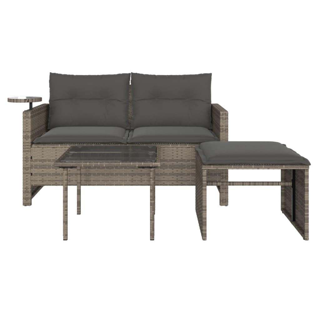 vidaXL 3-częściowa sofa do ogrodu, z poduszkami, szara, polirattanowa