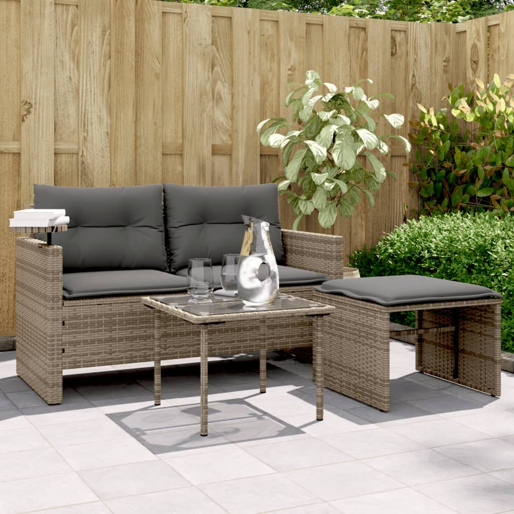vidaXL 3-częściowa sofa do ogrodu, z poduszkami, szara, polirattanowa