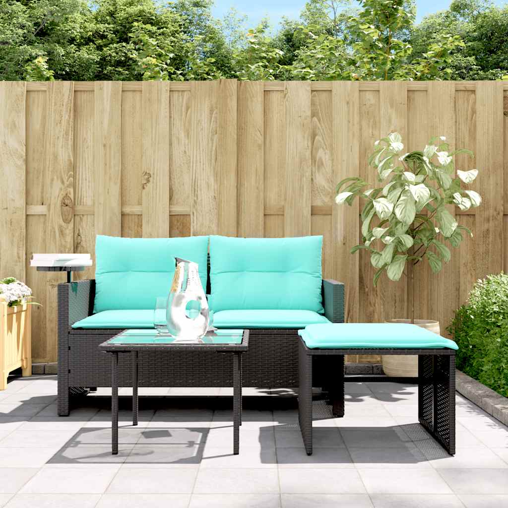 vidaXL 3-cz. zestaw wypoczynkowy do ogrodu z poduszkami, czarny, polirattan