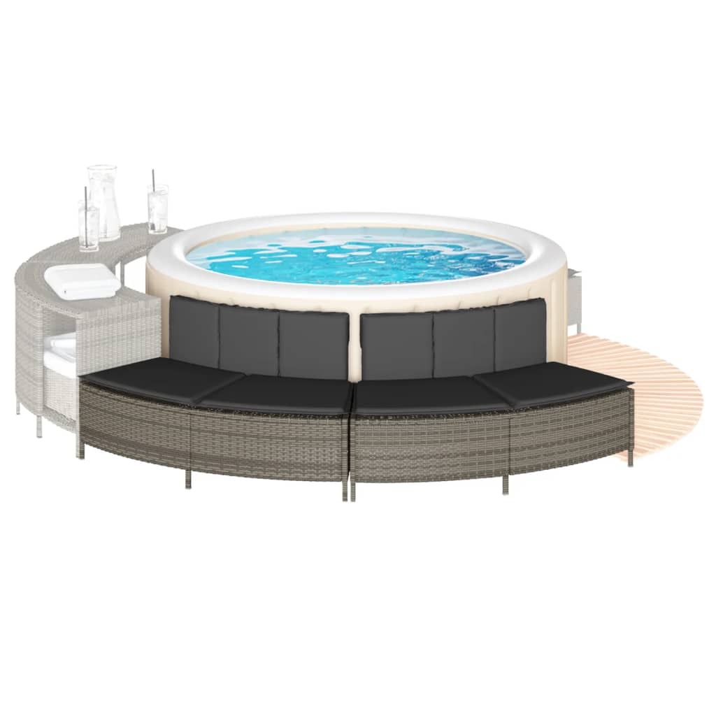 vidaXL Ławki do spa, z poduszkami, 2 szt., szare, polirattan