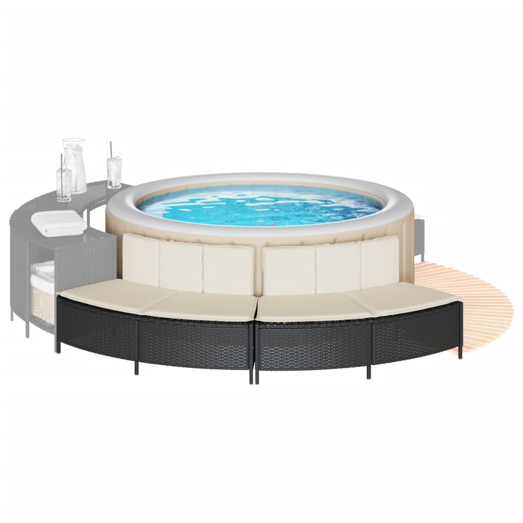vidaXL Ławki do spa, z poduszkami, 2 szt., czarne, polirattan
