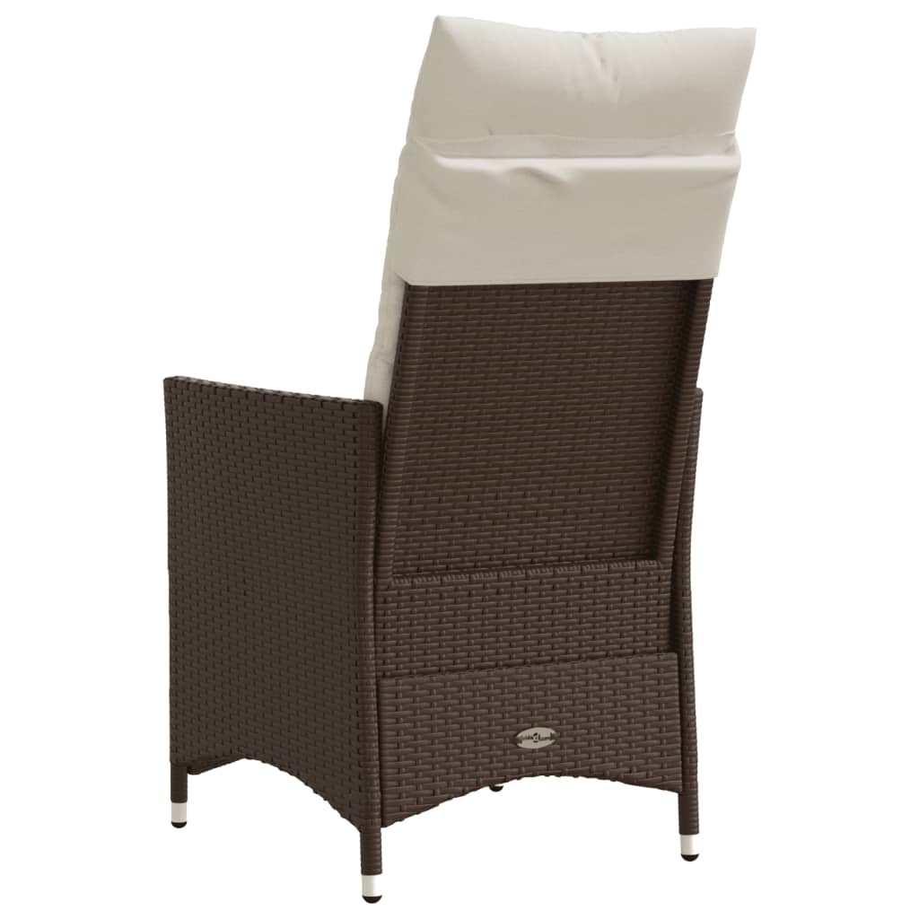 vidaXL Rozkładany fotel ogrodowy z poduszkami, brązowy polirattan