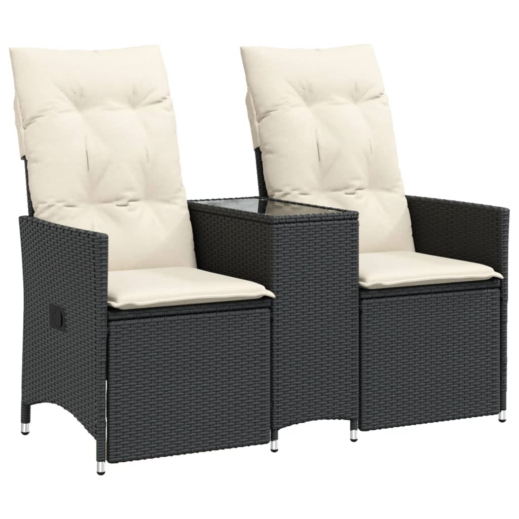vidaXL Rozkładana sofa ogrodowa dla 2 os., ze stolikiem, czarna