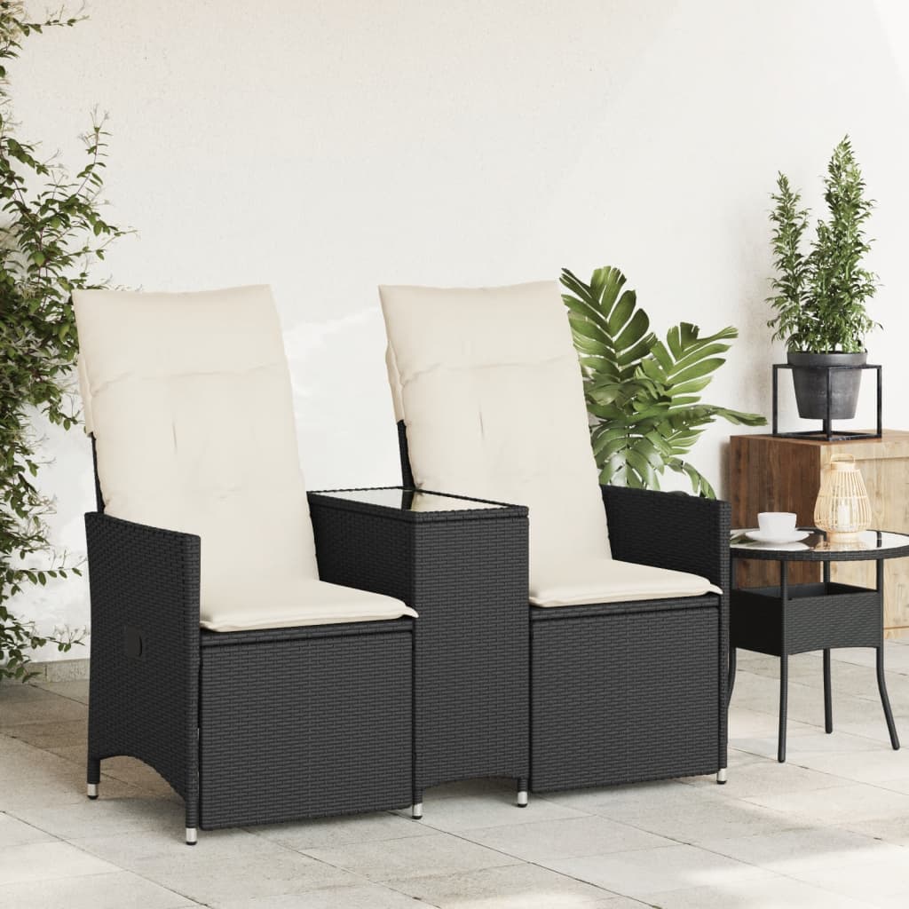 vidaXL Rozkładana sofa ogrodowa dla 2 os., ze stolikiem, czarna