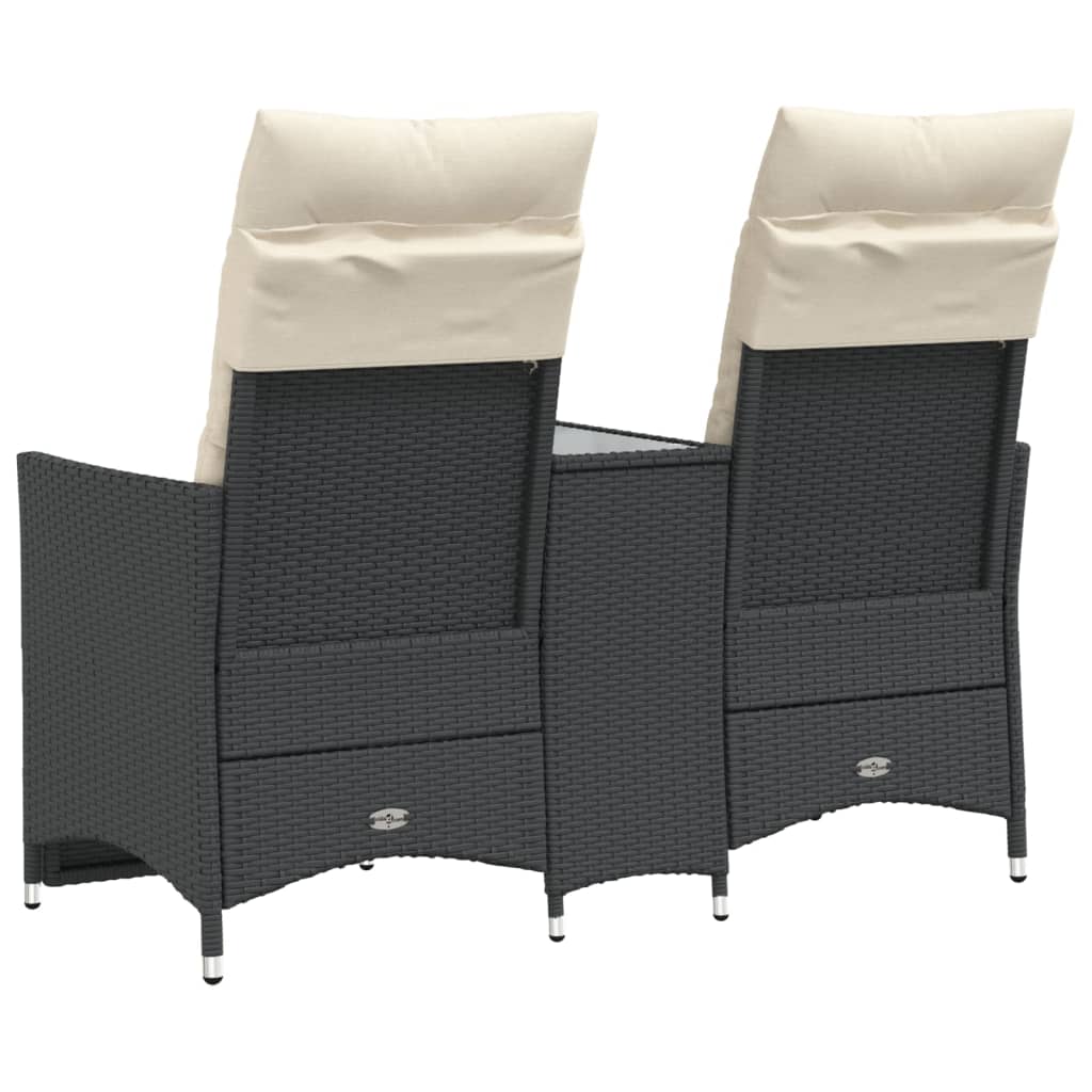vidaXL Rozkładana sofa ogrodowa dla 2 os., ze stolikiem, czarna