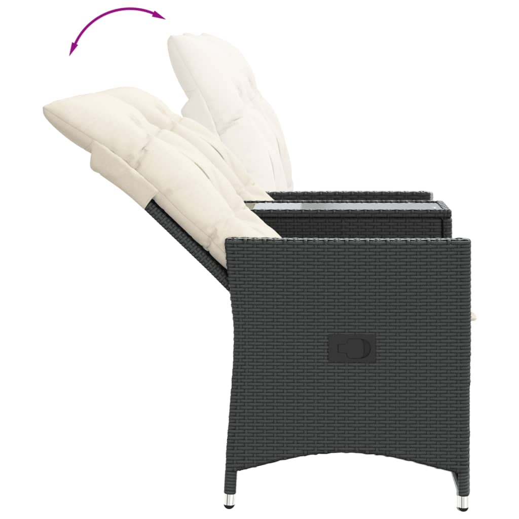 vidaXL Rozkładana sofa ogrodowa dla 2 os., ze stolikiem, czarna