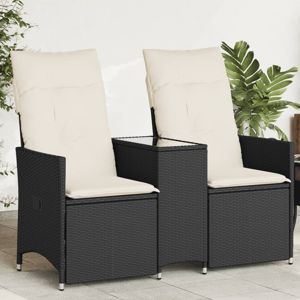 vidaXL Rozkładana sofa ogrodowa dla 2 os., ze stolikiem, czarna