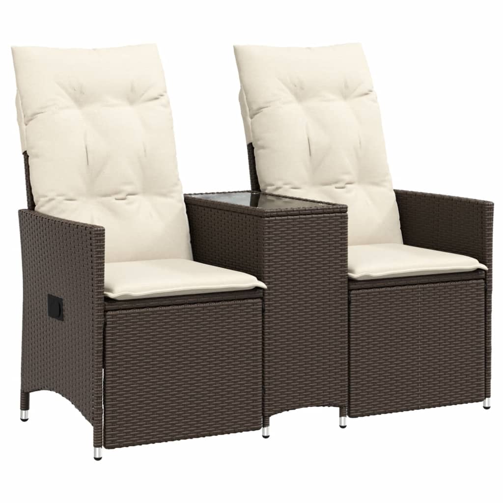 vidaXL Rozkładana sofa ogrodowa ze stolikiem, 2-os., brąz, rattan PE