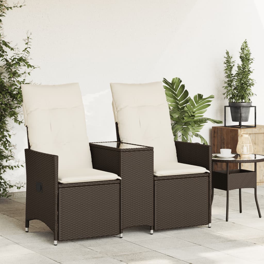 vidaXL Rozkładana sofa ogrodowa ze stolikiem, 2-os., brąz, rattan PE