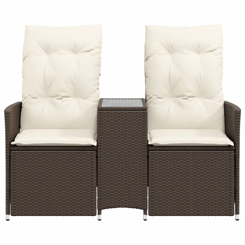 vidaXL Rozkładana sofa ogrodowa ze stolikiem, 2-os., brąz, rattan PE
