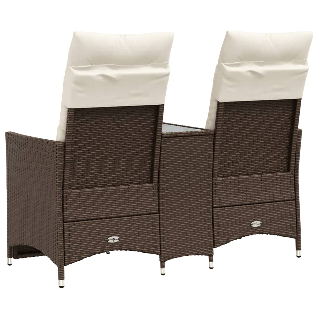 vidaXL Rozkładana sofa ogrodowa ze stolikiem, 2-os., brąz, rattan PE