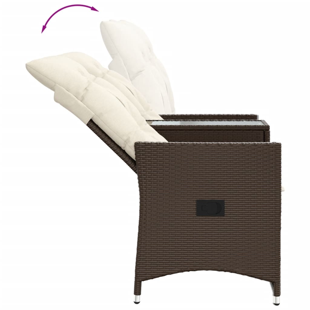 vidaXL Rozkładana sofa ogrodowa ze stolikiem, 2-os., brąz, rattan PE