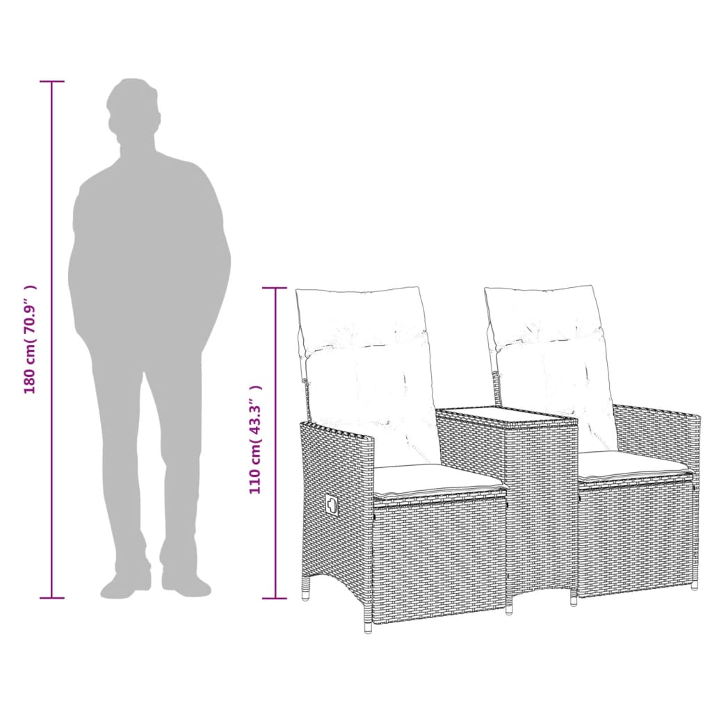 vidaXL Rozkładana sofa ogrodowa ze stolikiem, 2-os., brąz, rattan PE