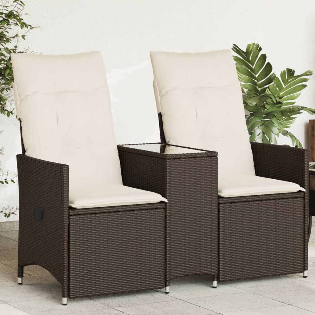 vidaXL Rozkładana sofa ogrodowa ze stolikiem, 2-os., brąz, rattan PE