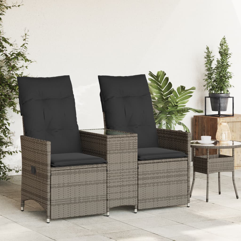 vidaXL Rozkładana sofa ogrodowa dla 2 os., ze stolikiem, szara