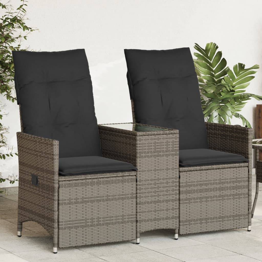 vidaXL Rozkładana sofa ogrodowa dla 2 os., ze stolikiem, szara