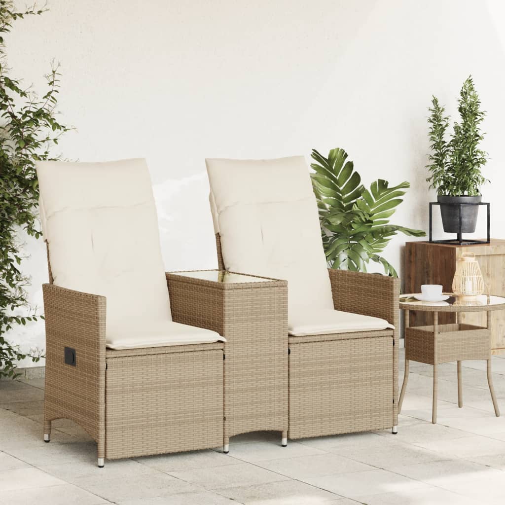 vidaXL Rozkładana sofa ogrodowa ze stolikiem, 2-os., beż, rattan PE
