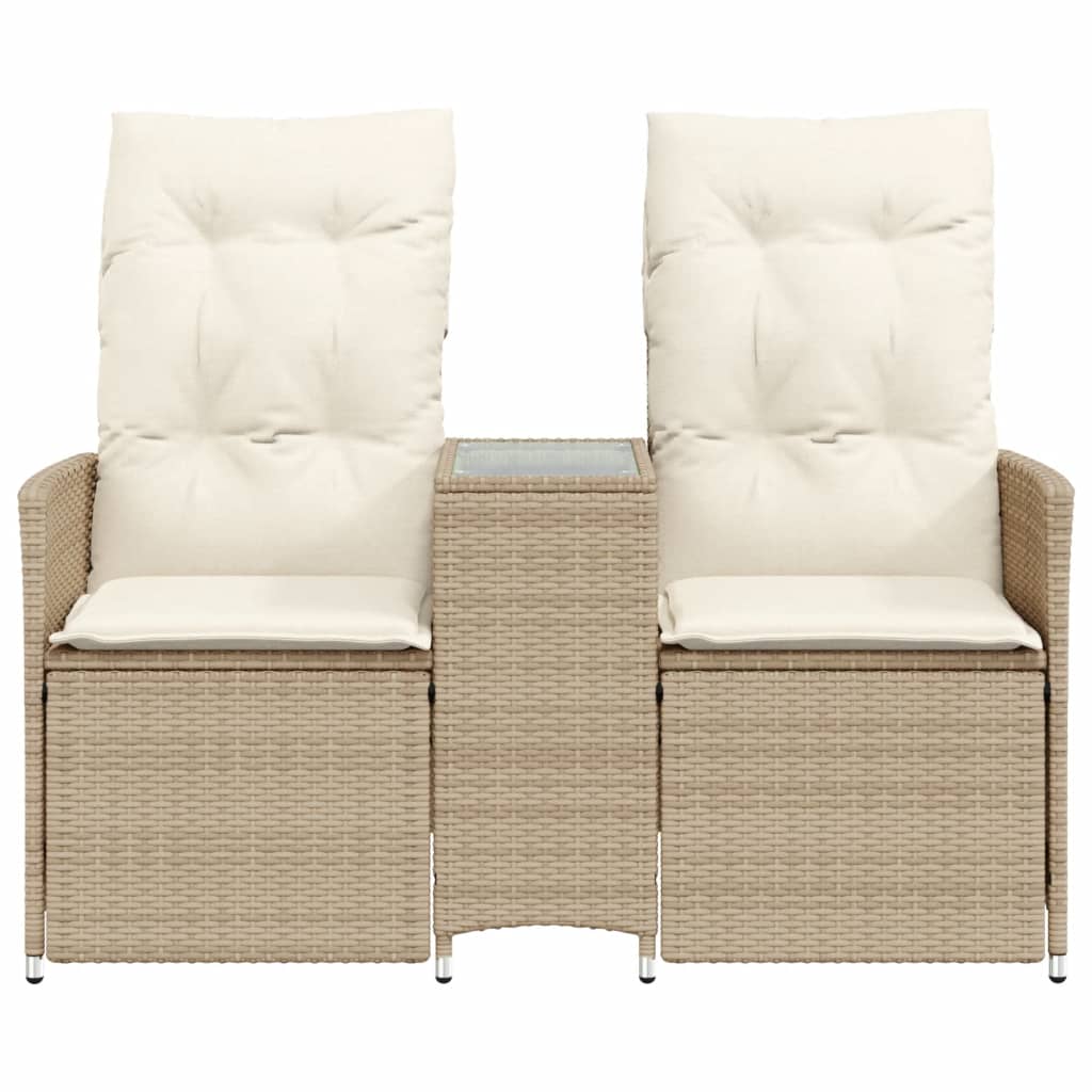 vidaXL Rozkładana sofa ogrodowa ze stolikiem, 2-os., beż, rattan PE
