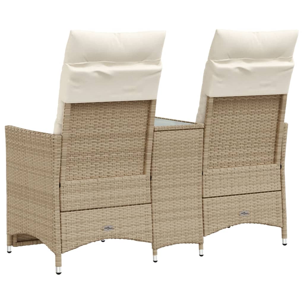 vidaXL Rozkładana sofa ogrodowa ze stolikiem, 2-os., beż, rattan PE