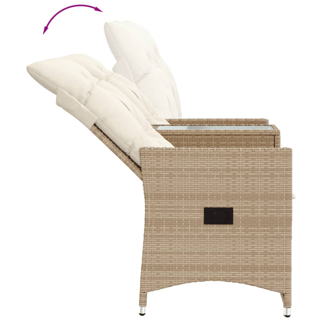 vidaXL Rozkładana sofa ogrodowa ze stolikiem, 2-os., beż, rattan PE