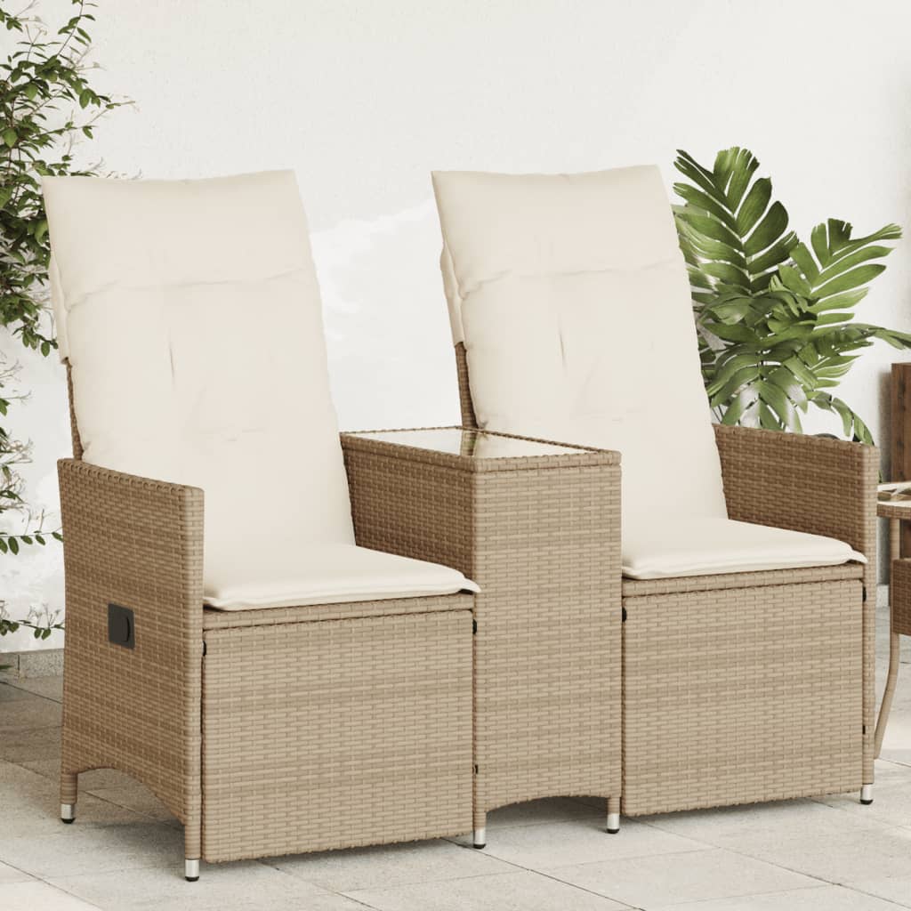 vidaXL Rozkładana sofa ogrodowa ze stolikiem, 2-os., beż, rattan PE