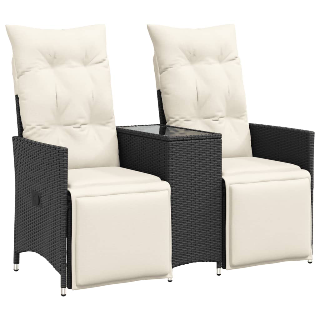 vidaXL Rozkładana sofa ogrodowa dla 2 os., ze stolikiem, czarna