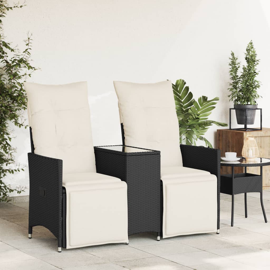 vidaXL Rozkładana sofa ogrodowa dla 2 os., ze stolikiem, czarna